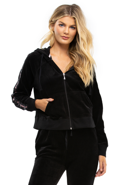 Buy JUICY COUTURE Navy Velour Zip-up Hooded Jacket with Monogram - S at  ShopLC.